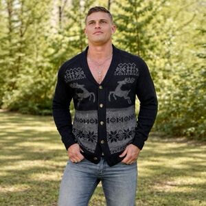 Weatherproof Men's Black Reindeer Cardigan
